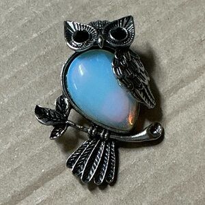 Silver Owl Pendant with Light Blue Milk Gemstone